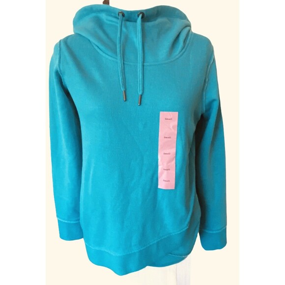 NWT Calvin Klein Teal Turquoise Funnel Neck Crisscross Sweatshirt Size Small S - Picture 3 of 12
